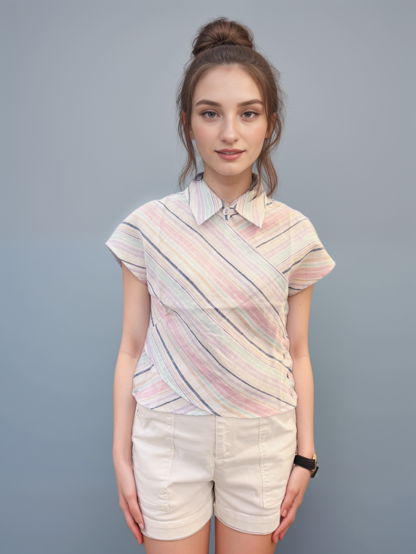Women Wrap Striped Blouse
