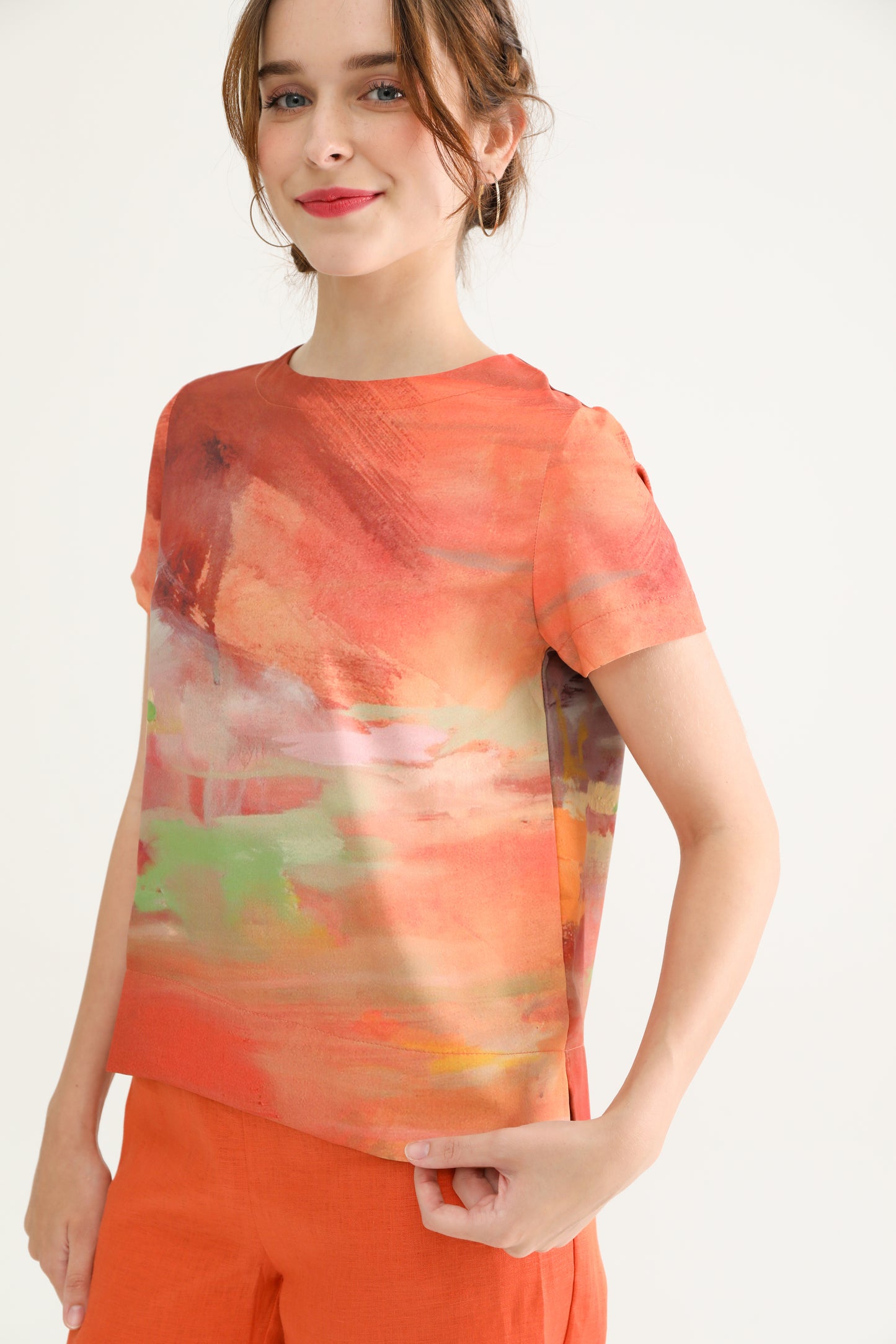 Orange Landscape Women Blouse