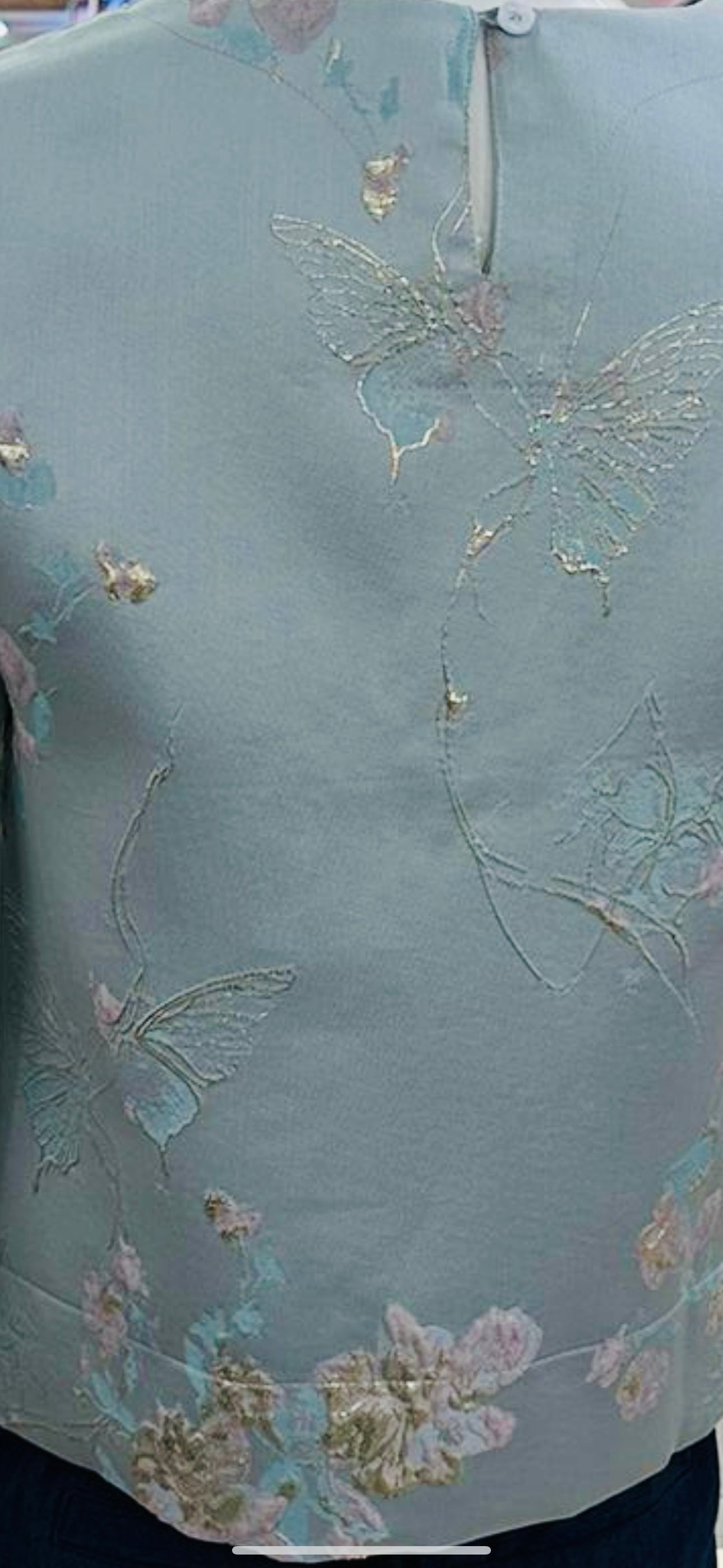 Sweet Turquoise Oriental Brocade Blouse