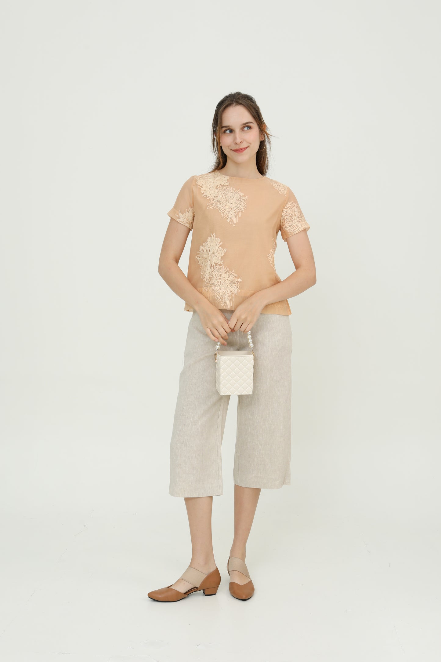 Beige Gold Chiffon Women Blouse