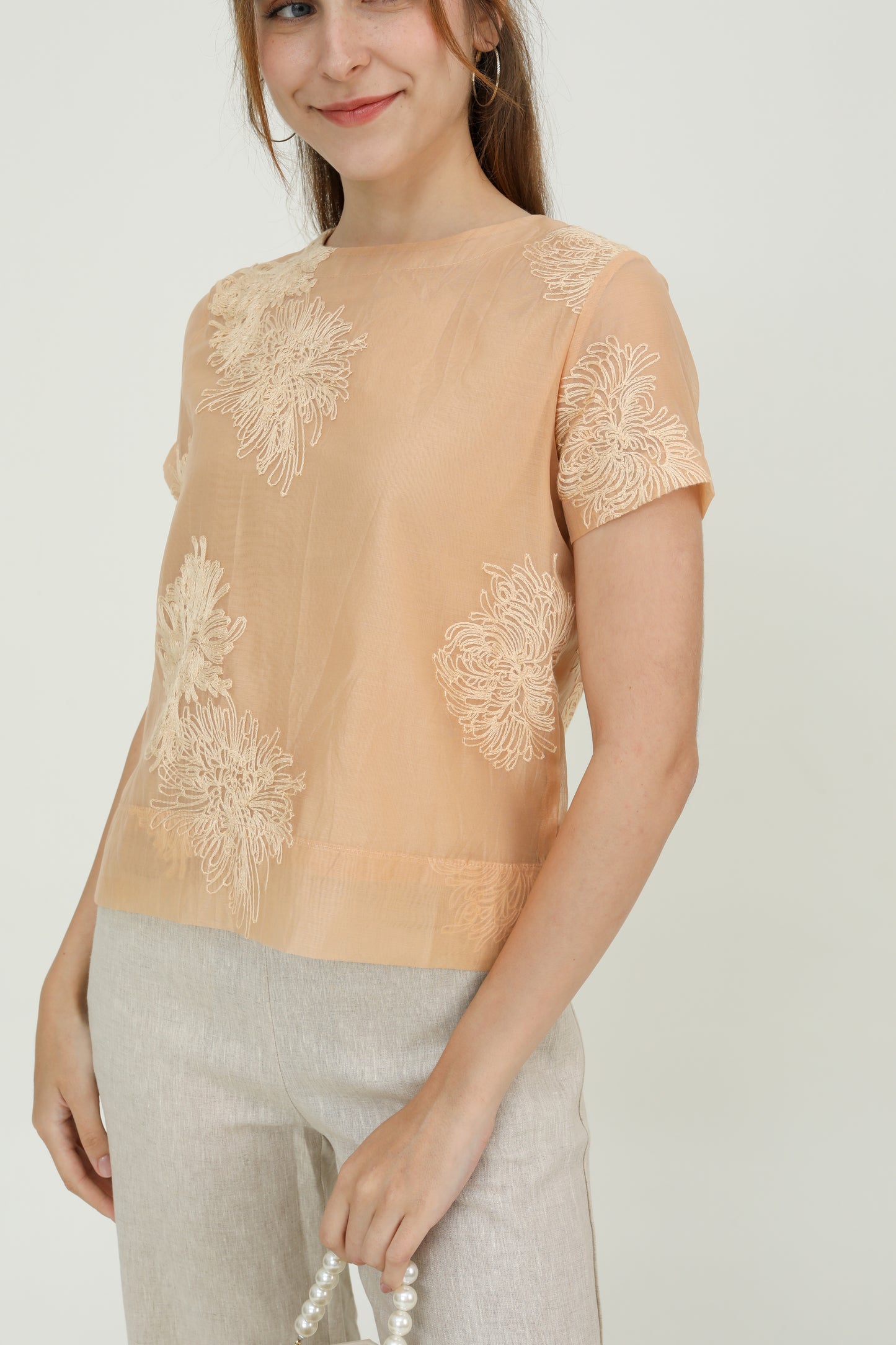 Beige Gold Chiffon Women Blouse