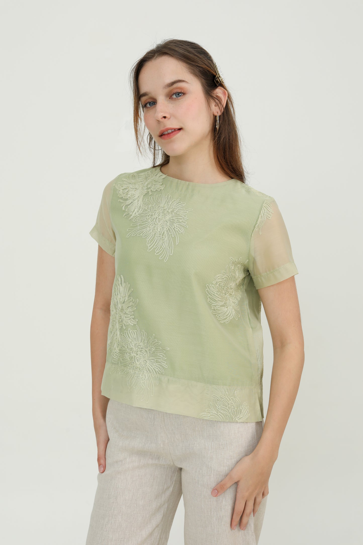 Light Jade Chiffon Women Blouse