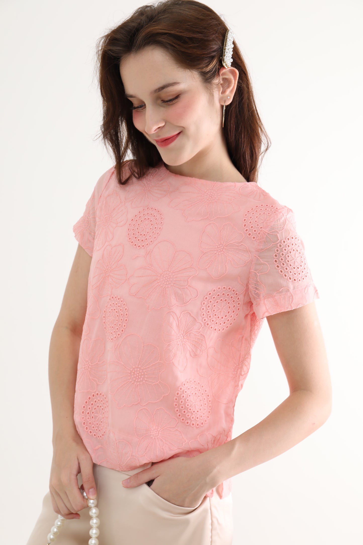 Sweet Pink Chiffon Women Blouse