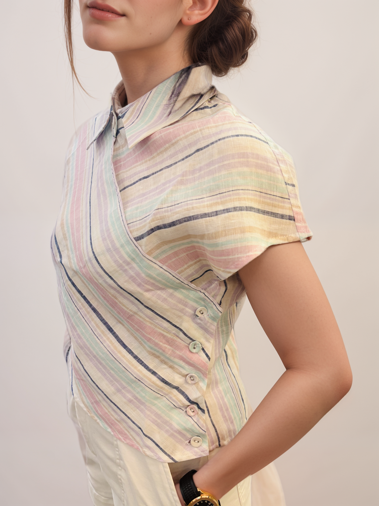 Women Wrap Striped Blouse