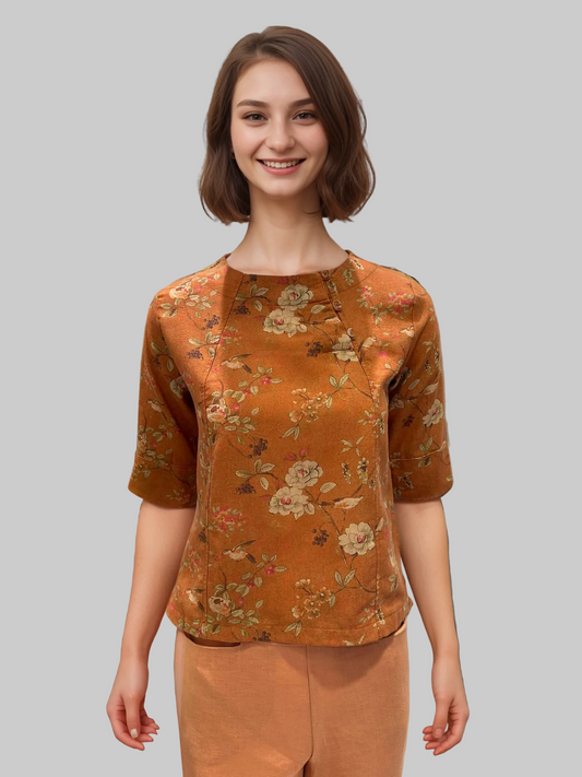 3 Buttons Orange Blouse