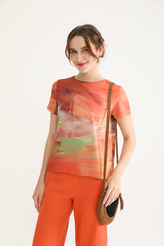 Orange Landscape Women Blouse