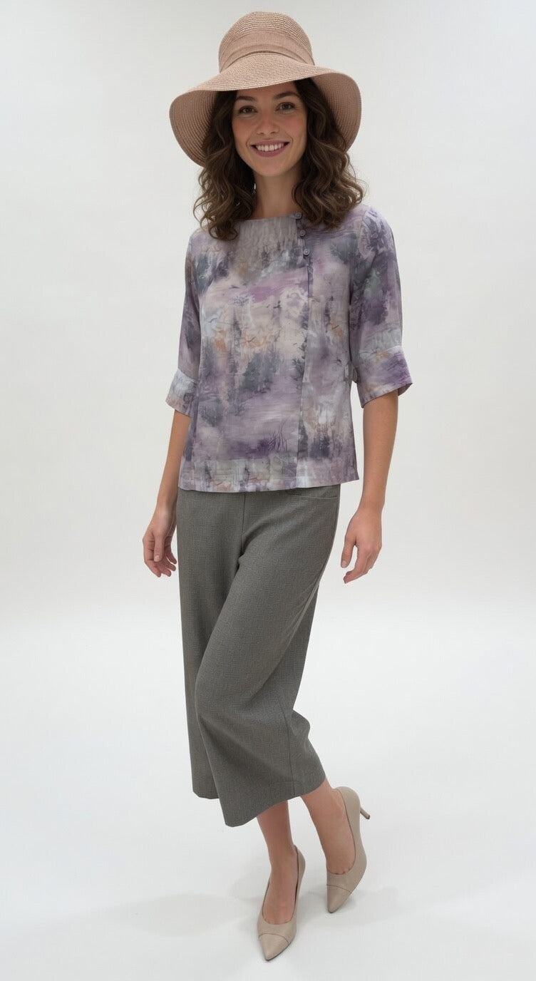 3 Buttons Purple Women Blouse