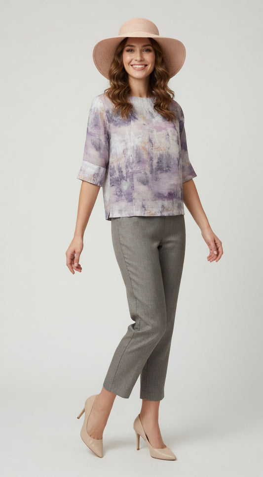3 Buttons Purple Women Blouse