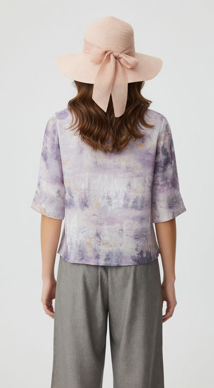 3 Buttons Purple Women Blouse