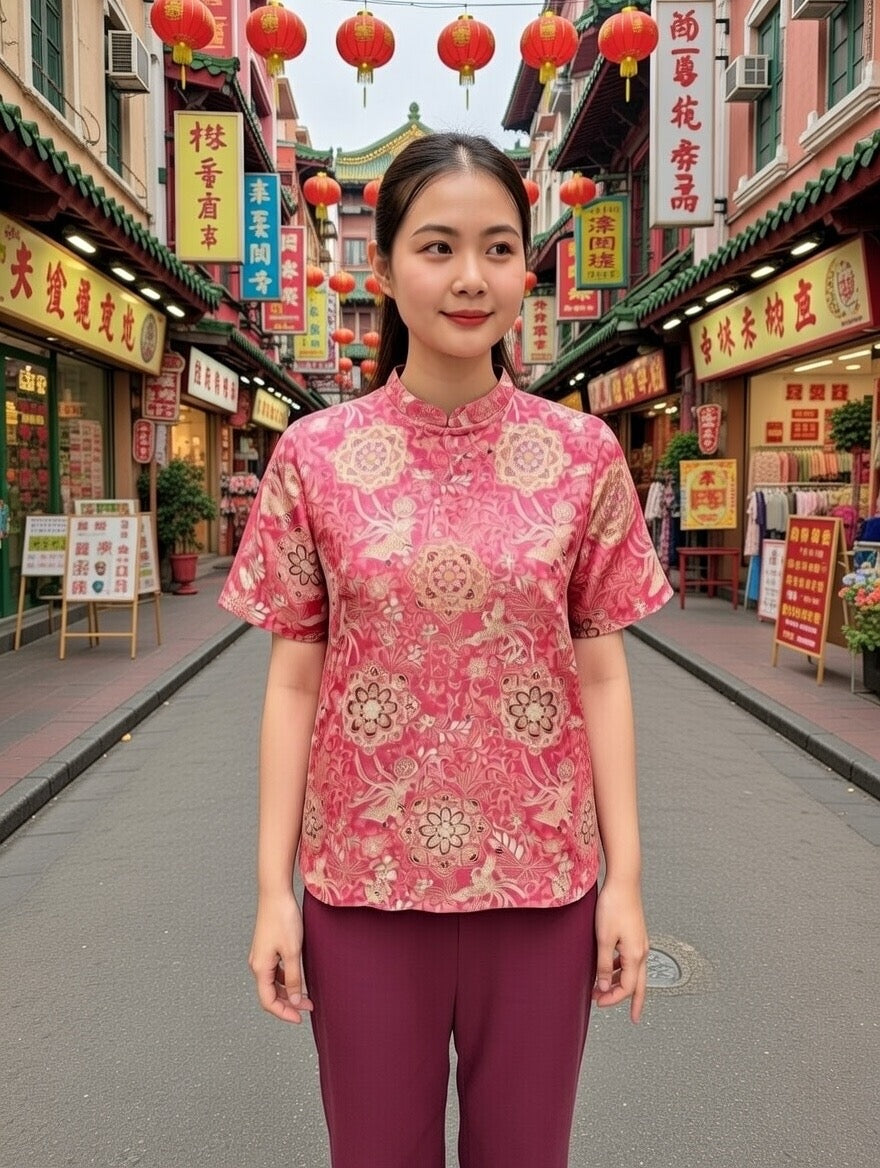 Pink & Silver Brocade Blouse