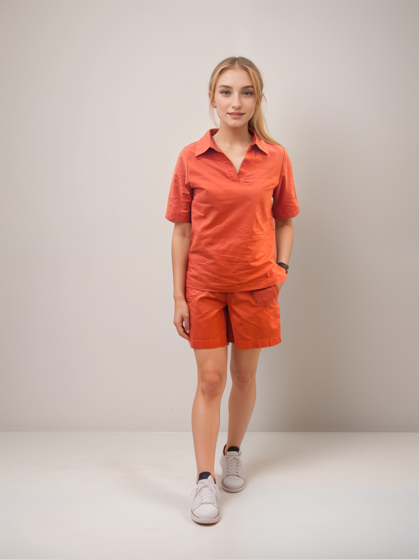 Salmon Collar Short Sleeved Blouse (Copy)