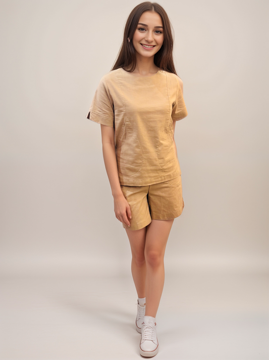 Beige Short Sleeved Blouse