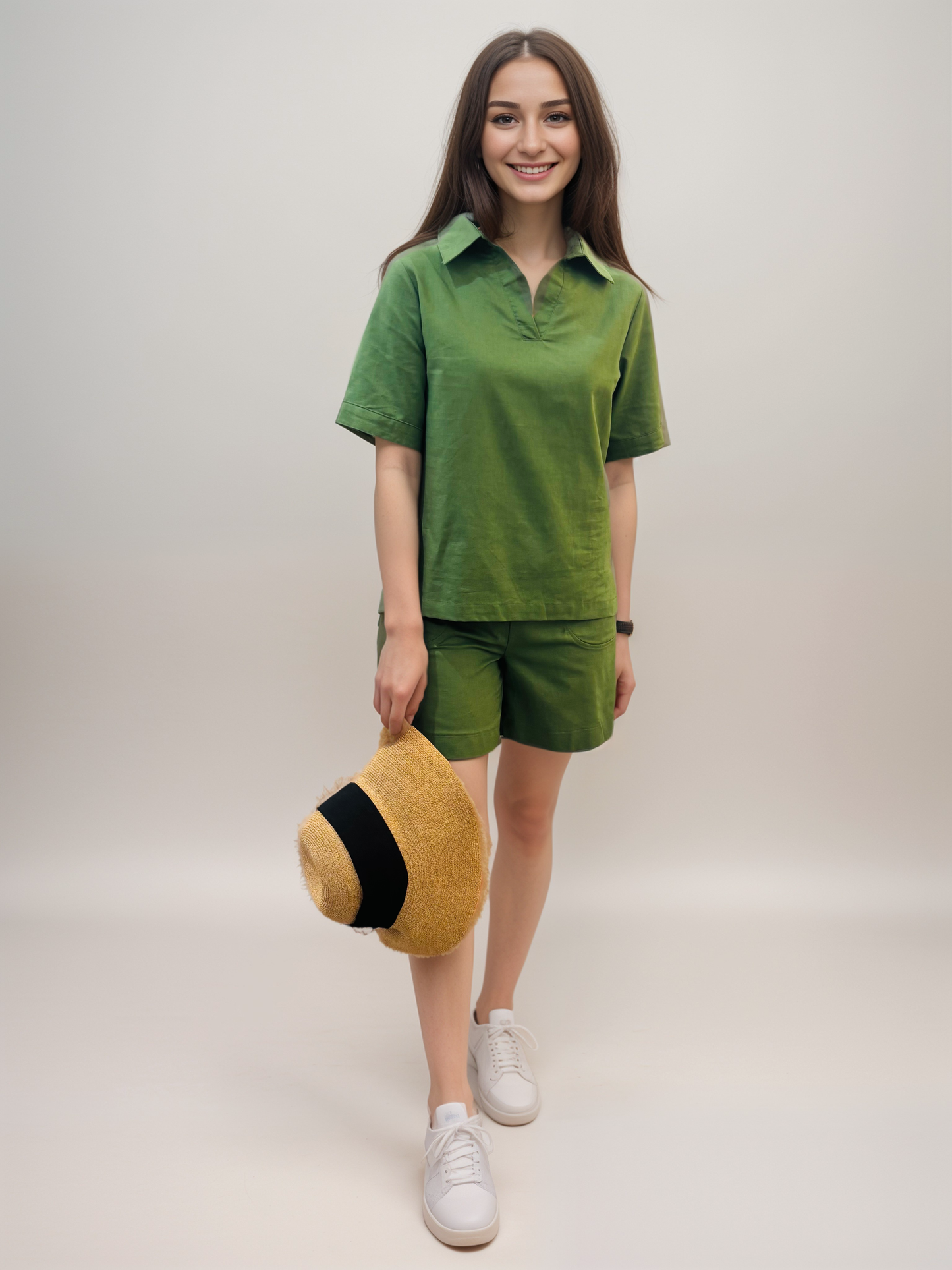 Emerald Collar Short Sleeved Blouse