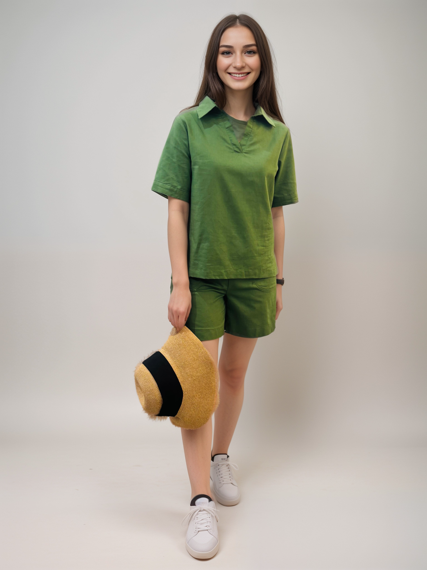 Emerald Collar Short Sleeved Blouse