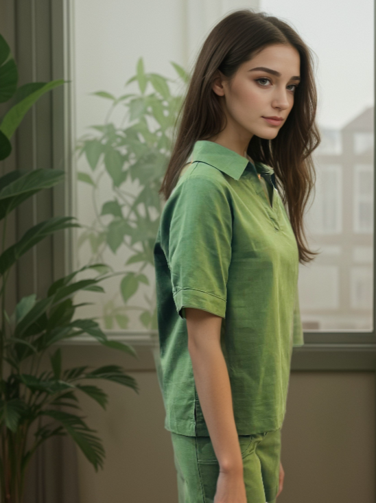 Emerald Collar Short Sleeved Blouse