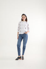 Blue White Eyelets Women Shirt