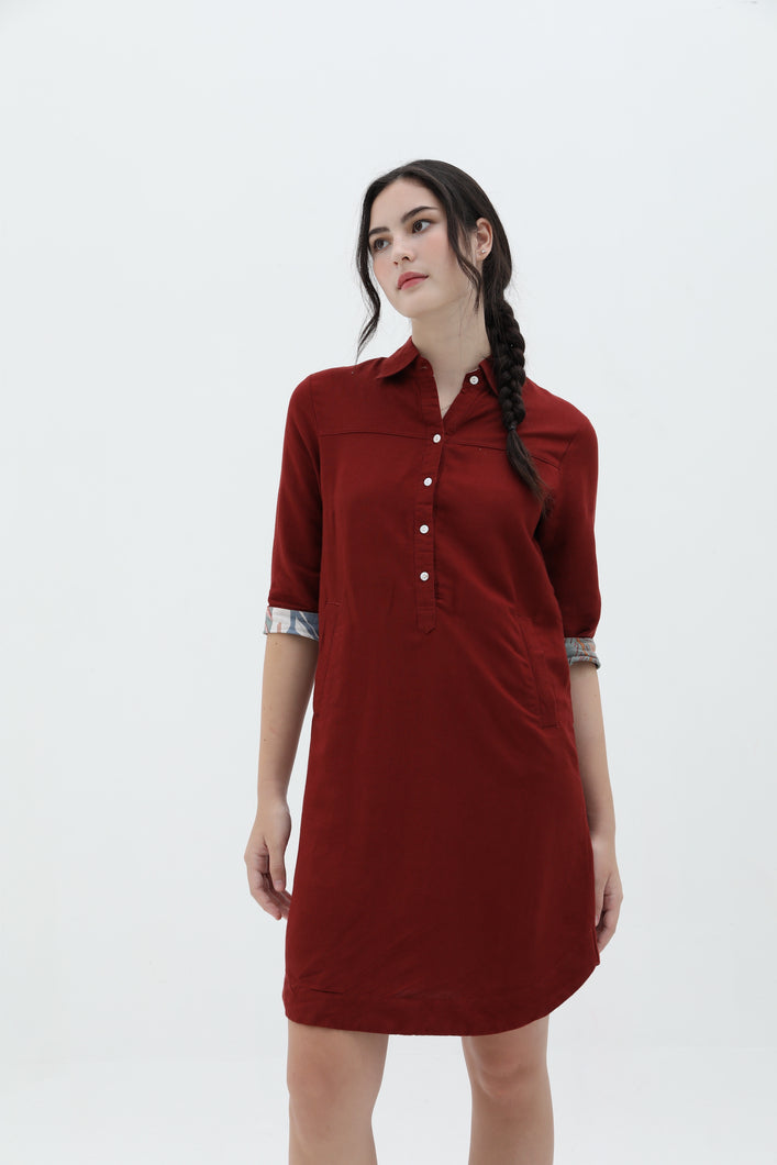 Majo Maroon Shirt Dress