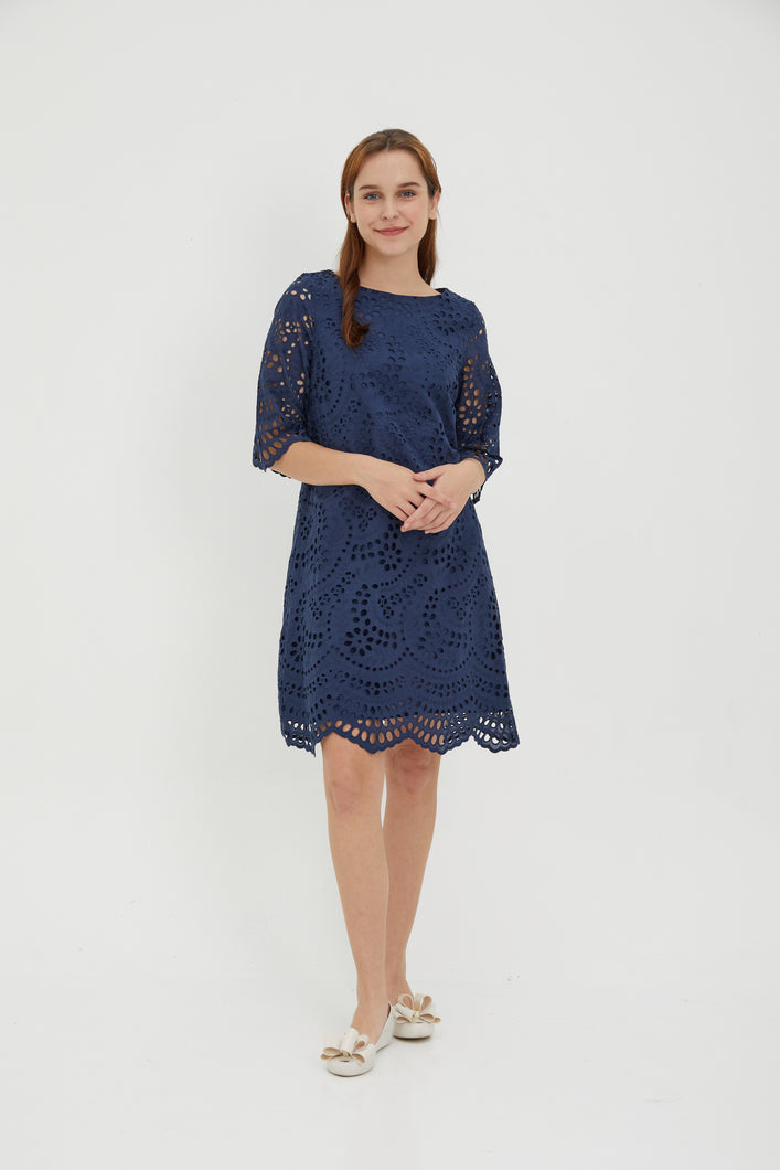 Alice Navy Blue Eyelet Dress