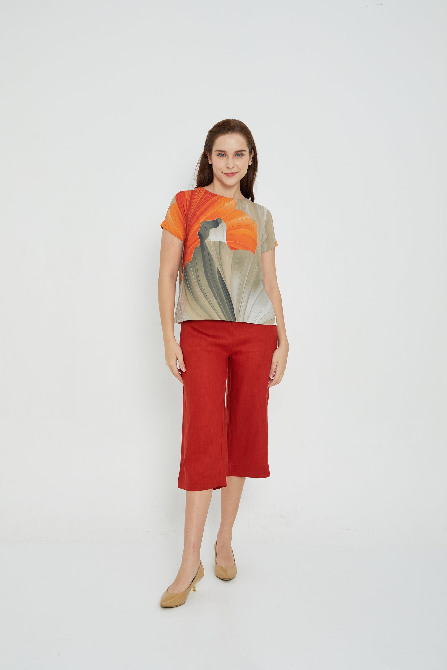 Pleats Orange Women Blouse