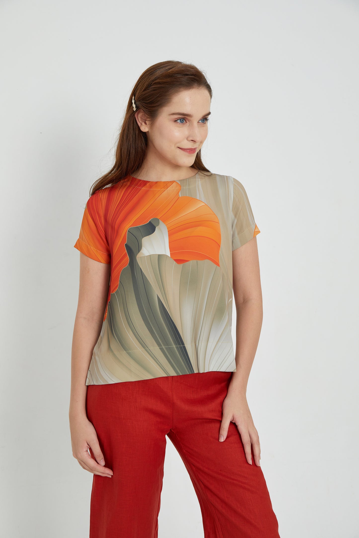 Pleats Orange Women Blouse