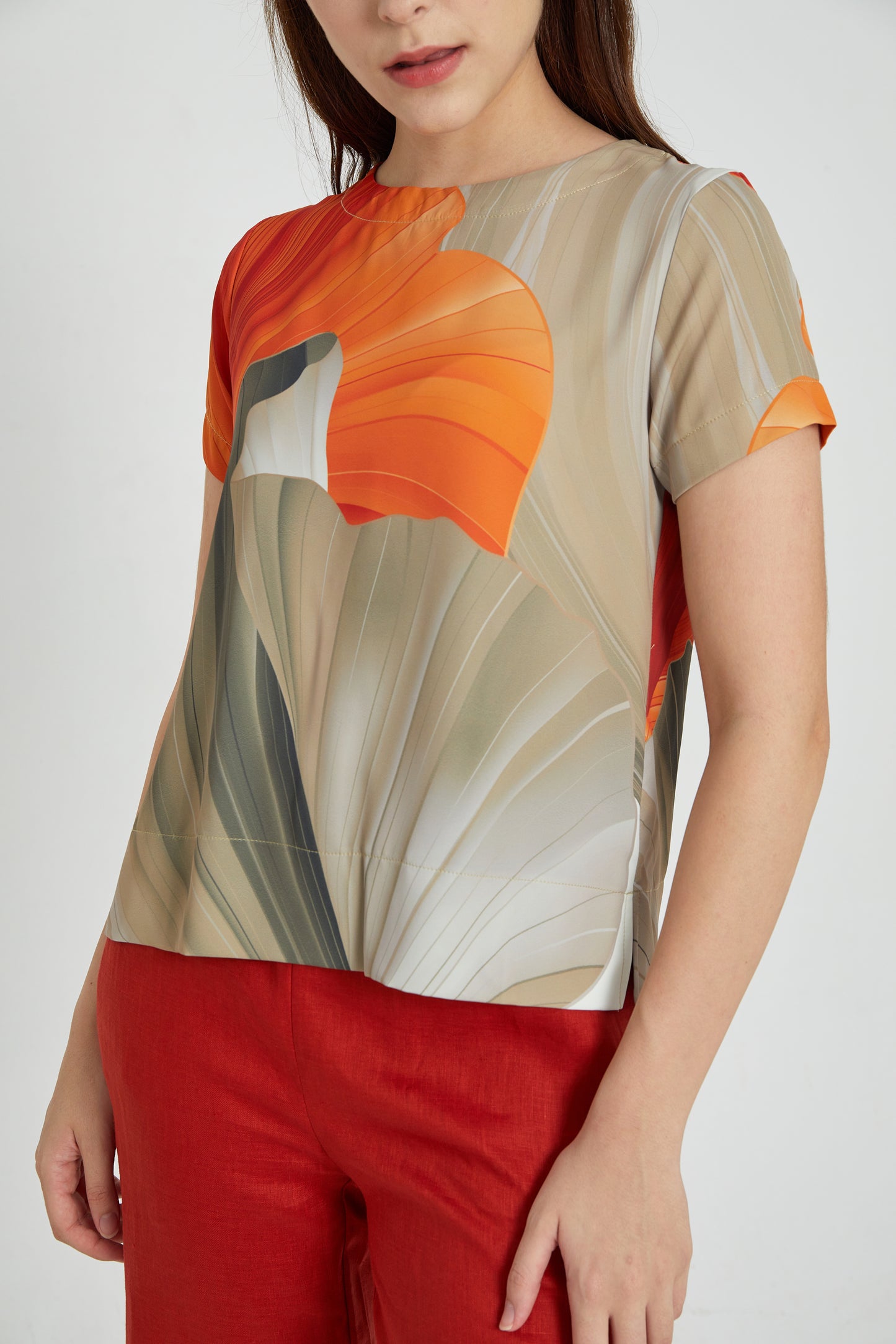 Pleats Orange Women Blouse