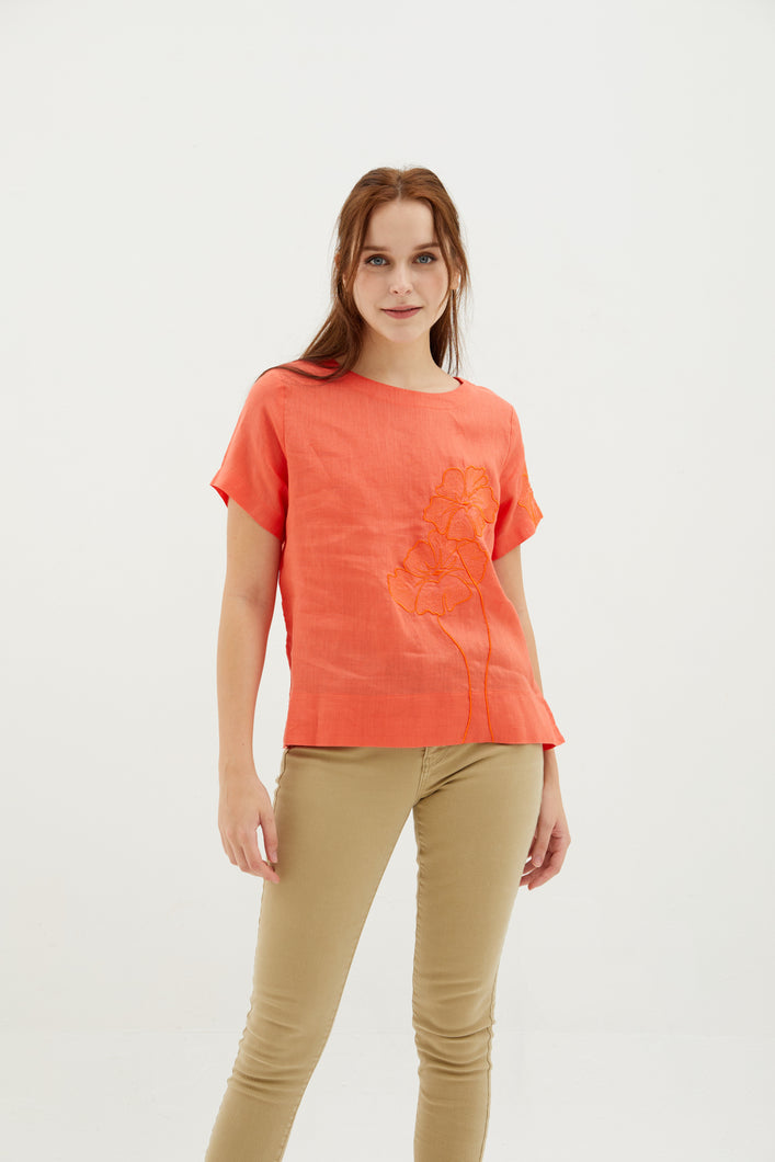 Aliya Orange Embroidery Women Blouse