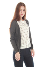 women grey cardigan sweater