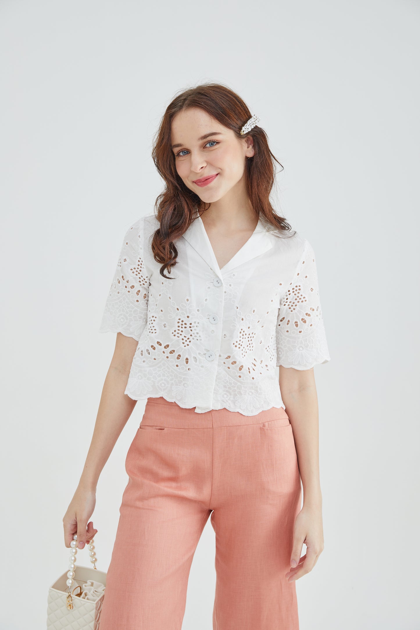 White Eylelet Short Shirt
