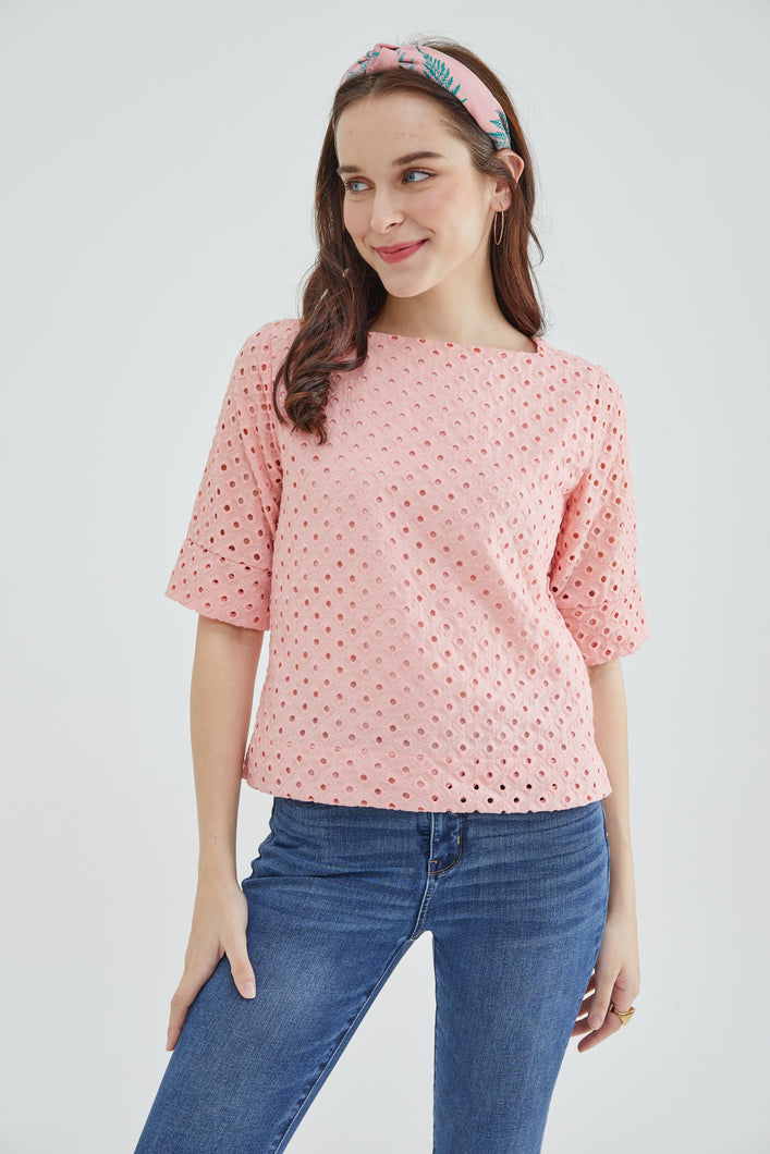 Pink Square Neck Women Blouse