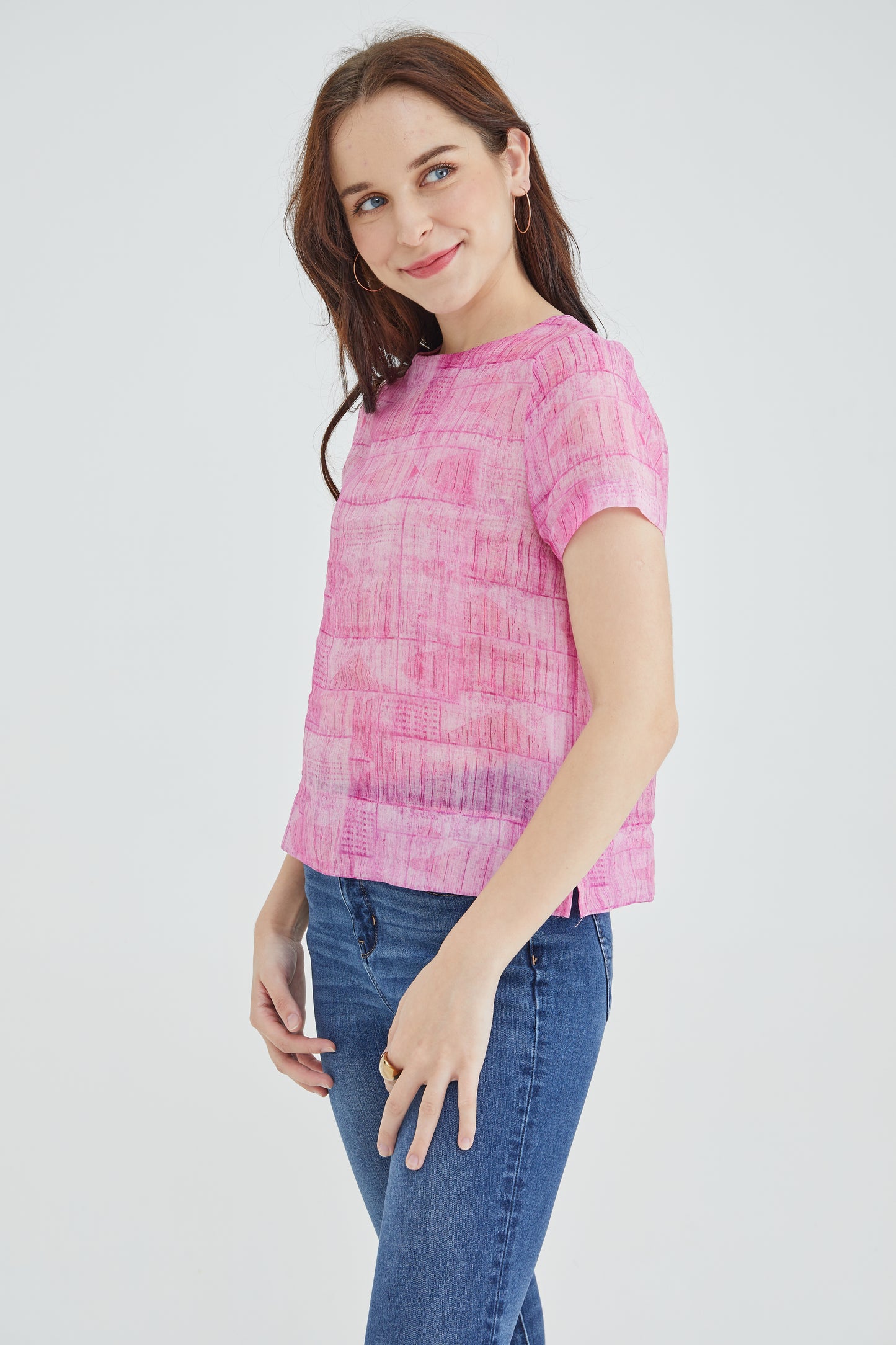 Pink Checks Women Blouse