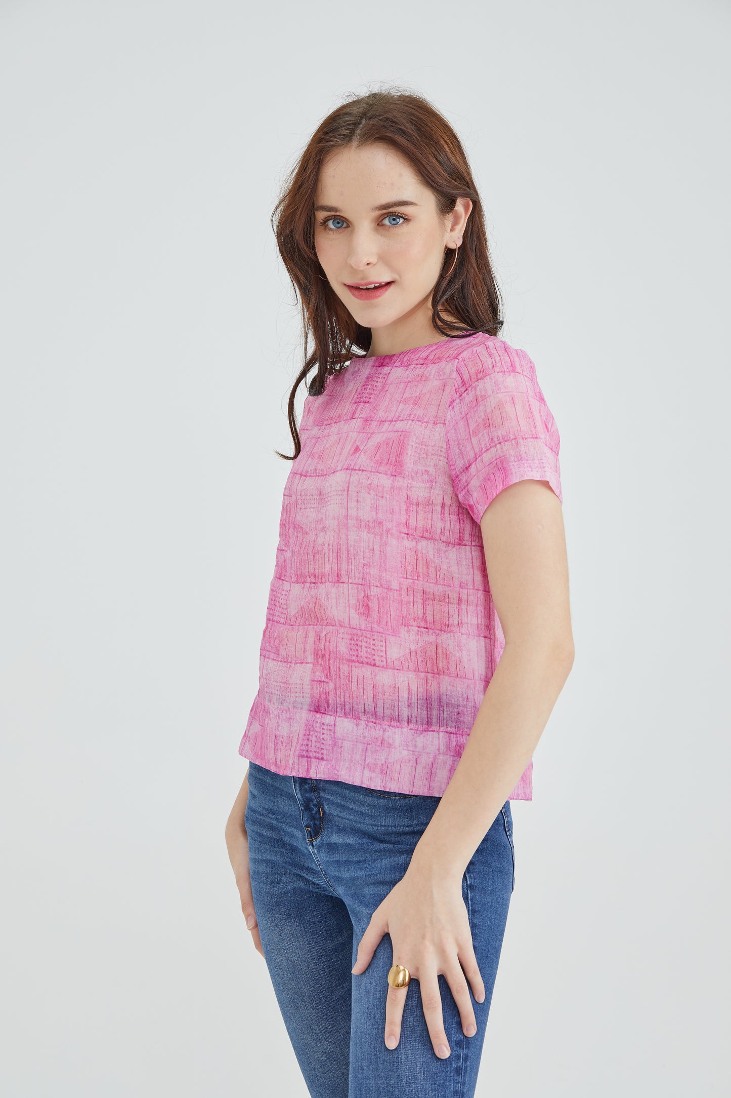 Pink Checks Women Blouse