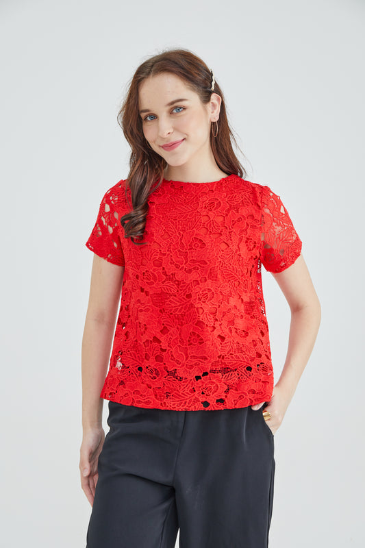 Red Lace Women Blouse