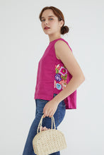 Fuchsia Embroidery Blooms Blouse