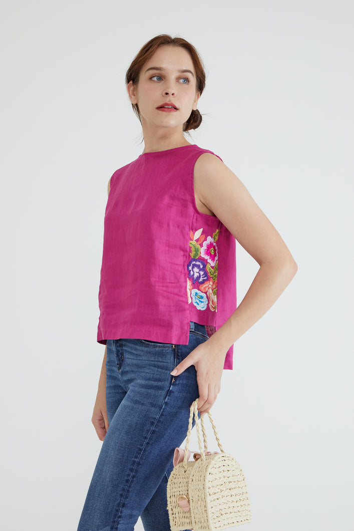 Fuchsia Embroidery Blooms Blouse