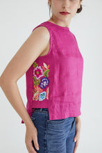 Fuchsia Embroidery Blooms Blouse