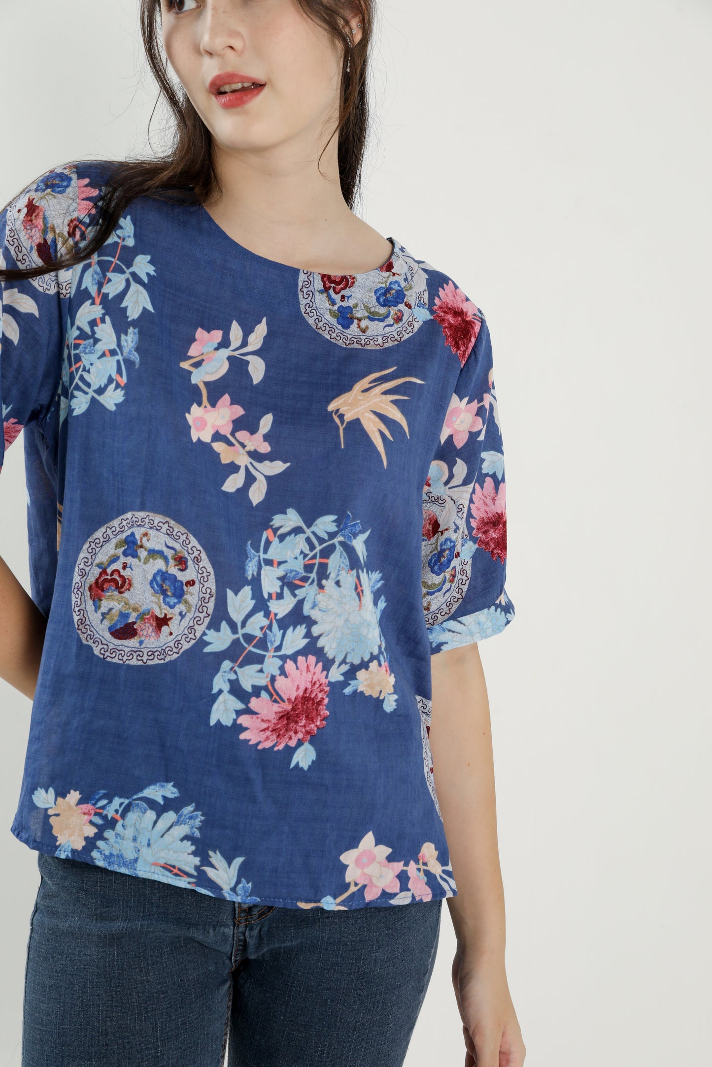 Fen Blue Oriental Blouse