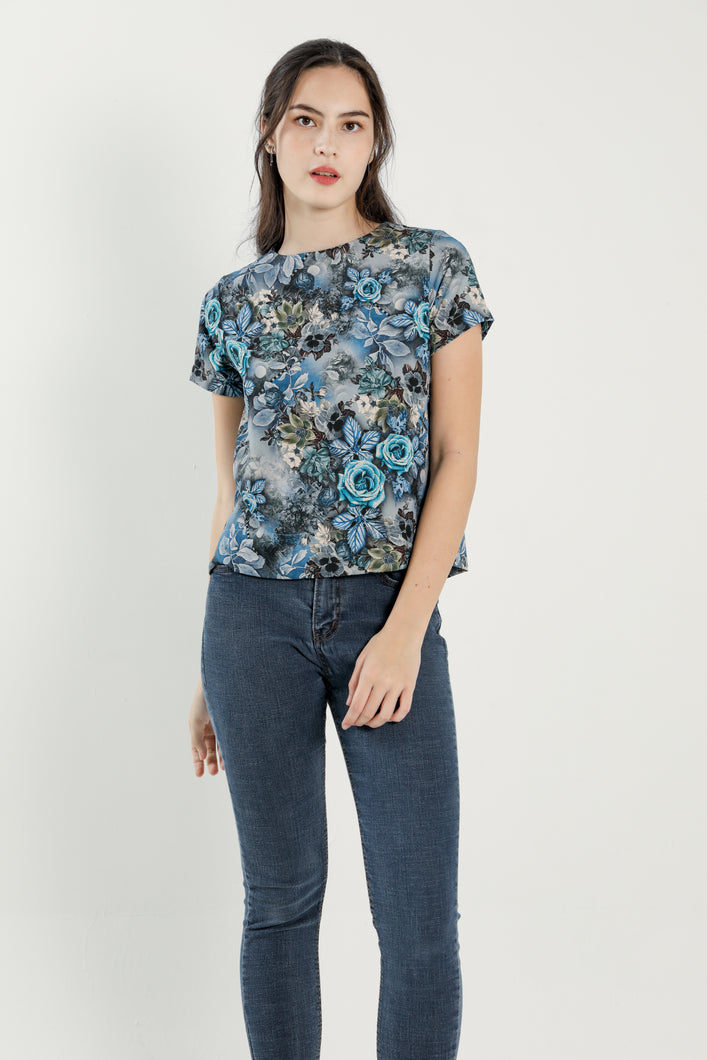 Jen Aqua Blooms Blouse